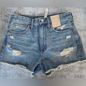 Madewell Relaxed Denim Shorts Mid Rise Raw Hem Distressed Blue Jean 27